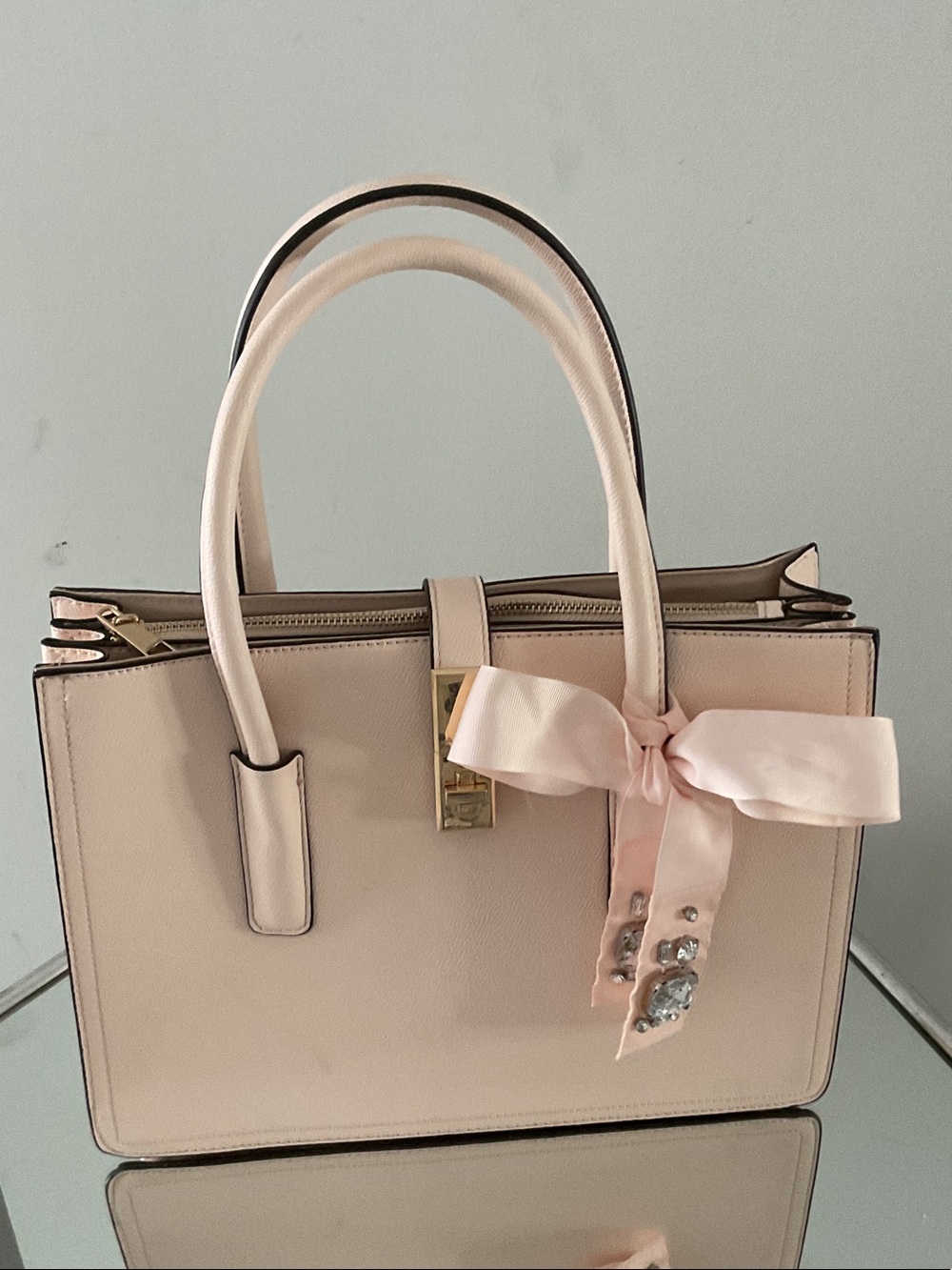 Aldo Pale Pink Structured Satchel with Bow Accent